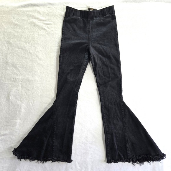 Lucky & Blessed Flare Jeans High Rise Womens S Black Denim Stretch Elastic Waist - Picture 1 of 11